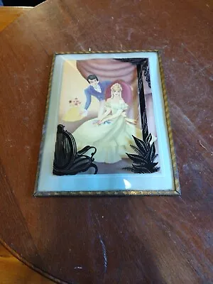 Vintage 8x6  Reverse Painted Silhouette Convex Glass Picture CINDERELLA & PRINCE • $34.95