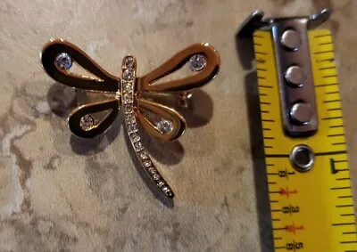 Beautiful St. John Pin Brooch Rhinestone Dragonfly Goldtone Chic Costume Jewelry • $29.99