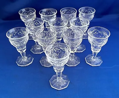 SET Of 12 VINTAGE/ANTIQUE 1 OZ. McKEE EAPG ROCK CRYSTAL FOOTED CORDIALS -PERFECT • $75