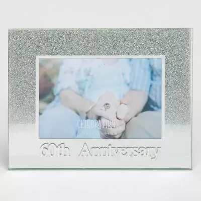 Celebrations Diamond 60th Wedding Anniversary Silver Glitter Glass Photo Frame • £8.99