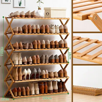 3-6 Tier Bamboo Shoe Rack Storage Bench Organizer Shelf Seat Entryway Hallway • $38.99