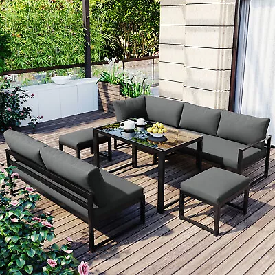 7 Seater Aluminum Garden Furniture Set Outdoor Patio Dining Table Chair Stool  • £749.99