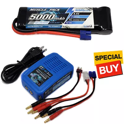 NHX Muscle Pack 8.4V 5000mAh 7-Cell Nimh Battery W/ EC3 Connector / EZ3 Charger • $59.95