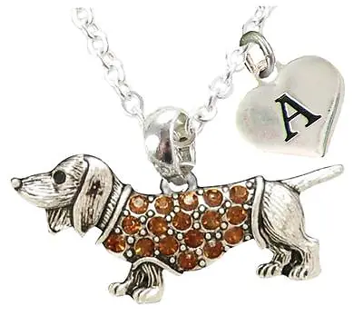 Custom Dachshund Weenie Dog Silver Necklace Jewelry Choose Initial Or Family • $22.49