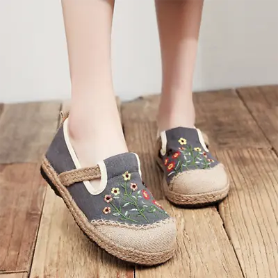 £46.92 • Buy Lady Chinese Ethnic Shoes Embroidery Canvas Linen Slip On Casual Floral Loafers