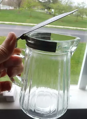 Vintage Clear Glass Syrup Pitcher Metal Hinged Lid 4 1/2  • $15