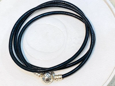 $69 • Buy Authentic Pandora Black Smooth Triple Leather Necklace Bracelet 58cm 590714