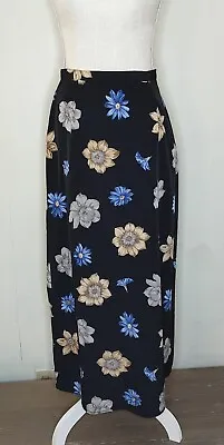 Vintage 1990s Floral Maxi Skirt Tracy Evans Talon Zip Womens 9 Blue Cottagecore • $13.50