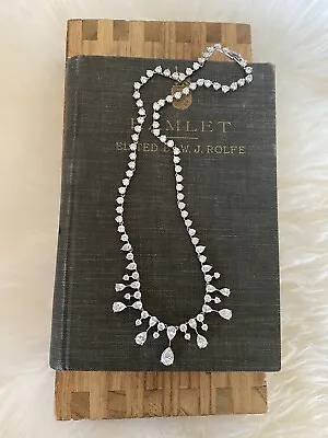 Nadri Crystal Drop Pear Shape CZ Stone 16” Diamonique Collar Pavé Necklace • $98