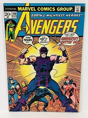 AVENGERS #109 Marvel 1973. HAWKEYE EXITS THE AVENGERS • $29.95