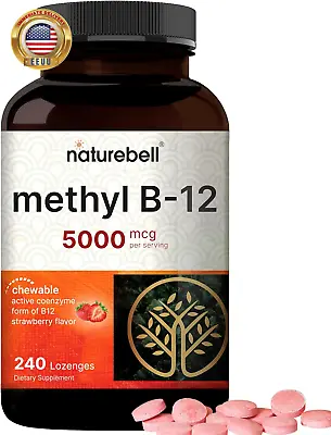 Ultra Strength Vitamin B12 Methylcobalamin 5000Mcg 240 Strawberry Flavored Loze • $16.20