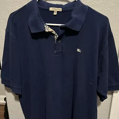 Burberry London Mens Large Nova Check Cotton Pique Polo Shirt Classic Fit Blue • $45