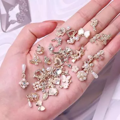 50Pcs Random Mix 3D Alloy Nail Art Charms Dangle Crystals Shiny Rhinestones Gems • $10.99