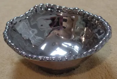 Vintage Mercury Glass Bowl Or Dish Beaded Edge Asymetrical Design 5 X 5 X 2 • $16