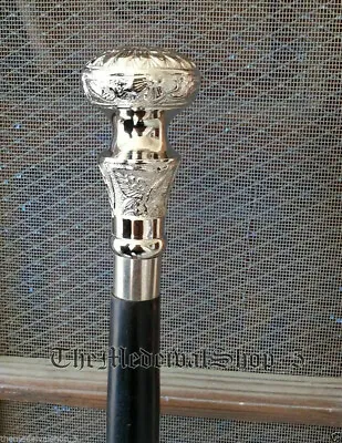 Vintage Antique Walking Cane Wooden Walking Stick Silver Brass Handle Knob Gift • £24