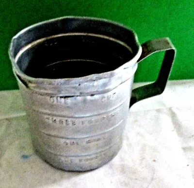 Vintage Aluminum Measuring Cup W/Handle Embossed 1 1/2 1 1/3 1 Cup 2/3 1/2 • $5