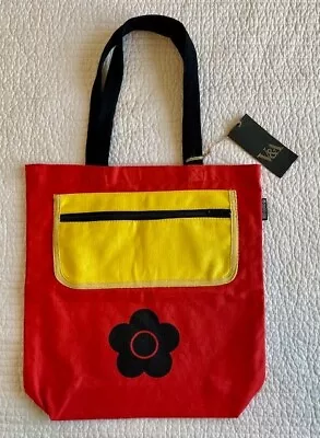 Mary Quant Daisy Logo V&A Red Black & Yellow Cotton Zip Pocket Shoulder Tote Bag • £28.94