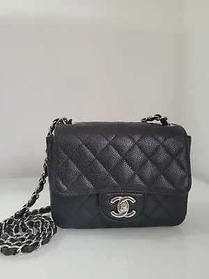 $5499 • Buy Chanel Classic Flap Square Mini Black Caviar Silver Hw Bag Vintage