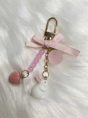 Bunny Rabbit Fashion Keychain Bag Charm Cute Gift  Peach Pink Handmade Easter • $12.99