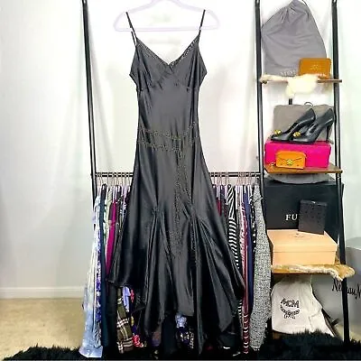 Vintage Hazel Hazel Hazel Black Beaded Strappy Asymmetrical Handkerchief Dress • $65