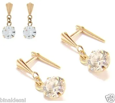 9ct Gold Andralok 5mm Clear Round CZ DROP Dropper Earrings Girls Mums Xmas GIFT • £23.99