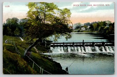Mayville WI Wisconsin Rock River Dam Postcard E28 • $7.95