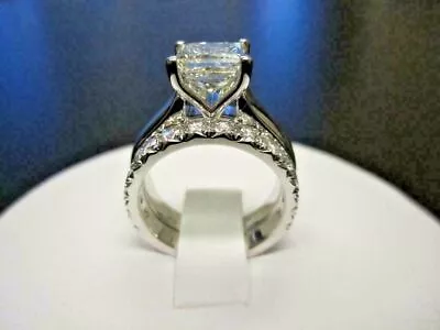 White Gold Plated 2.50Ct Princess Cut Real Moissanite Bridal Engagement Ring Set • $167.45