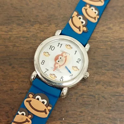 Geneva Analog Wristwatch Silver Tone Blue Kids Monkey Japan Parts/Repair • $17.99