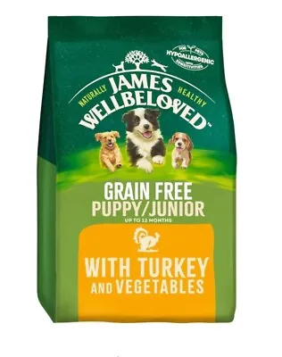 1.5kg James Wellbeloved Grain Free Puppy Junior Dry Dog Food Turkey & Vegetables • £10