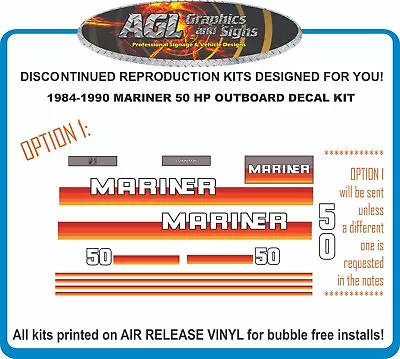 1984 1985 1986 1987 1988 1989 1990 MARINER 50 HP Outboard Decals Reproductions • $58.87