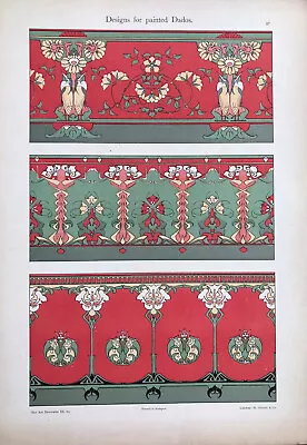 Rare Stunning Vintage 1900 Lithograph Of Art Nouveau Dado Wallpaper Designs • $19.89