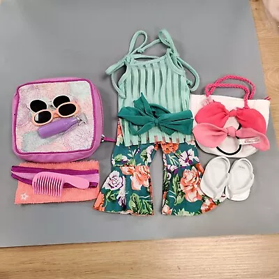 American Girl Beach Spa Day Mixed Lot Floral Pouch Sandals Bow Hair Ties Bag Etc • $12