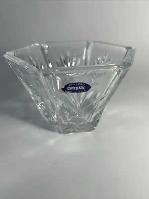 Vintage Gorham Crystal Hexagonal Paneled Bowl Criss Cross Cut Bottom Starburst  • $14.99
