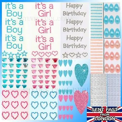 Baby Shower Gem Stickers Its A Boy Girl Happy Birthday Diamante Cute Little Feet • £2.10