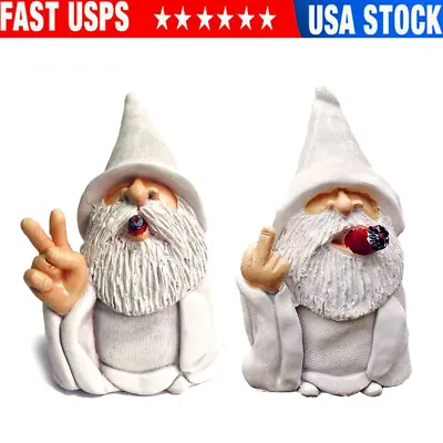 $16.99 • Buy Smoking White Wizard Gnome Middle Finger Garden Yard Lawn Ornament Statue Decor