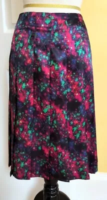 ELLEN TRACY Multi-Color Celestial Galaxy Print Silky Pleated Skirt (16) NWT $89 • £19.37