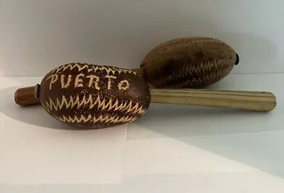 Vintage Folk Puerto Rico Handmade Wooden Maracas Souvenir Musical Instrument • $21.97