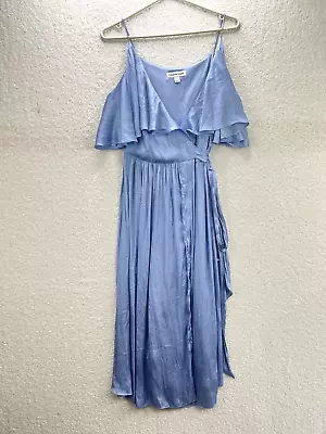 Country Road Womens Wrap Dress Size 12 Blue Satiny Cold Shoulder Occasion Ladies • $25