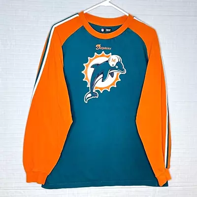 Miami Dolphins Mens Football Shirt T-Shirt M Blue Orange Strip Long Sleeve • $15.99