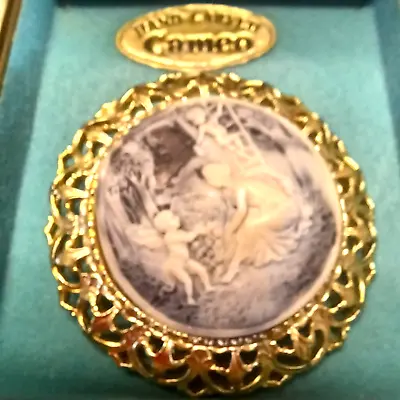 CAMELOT CAMEO CARVED PIN Brooch 2 1/4  Mother CHILDREN • $59.99