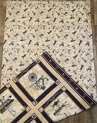 Vintage Leslie Beck Nautical Ship Reversible Twin Handstitched Blanket Throw • £24.05