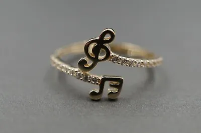 14K Solid Yellow Gold Fancy Cute Music Note CZ Band Ring. Size 6.75 • £137.74