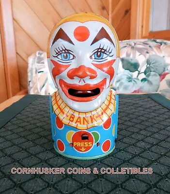 VINTAGE 1950's J CHEIN SCARY TIN CLOWN BANK IN VERY GOOD CONDITION ~ VIDEO • $84.95