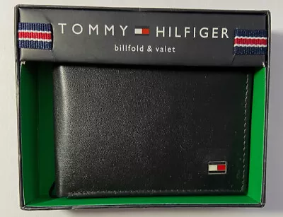 £25.99 • Buy Genuine Tommy Hilfiger Men's Black Oxford Slim Leather Bifold Valet  Wallet   