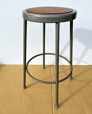 VTG Worn Industrial Stool 28  Metal Shop Studio Lab MCM Machine Age FREE SHIP • $94.95