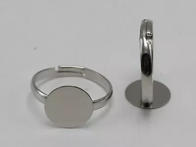 50Pcs Silver Tone Metal Adjustable Ring With Blank Glue On Pad 6mm 8mm 10mm 12mm • $4.03