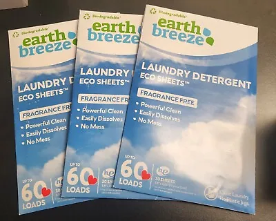 Earth Breeze Laundry Detergent Sheets Fragrance Free LOT OF 3-30 Sheets Per Pack • $26