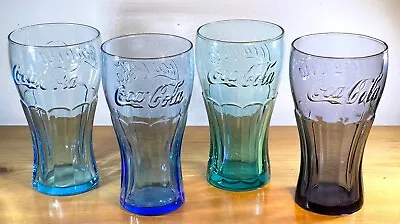 4 Vintage Coca-Cola Glasses: Turquoise Cobalt Blue Teal & RARE BLUE PURPLE • $24