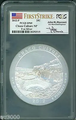 2012-p Chaco Culture Np Atb 5 Oz. Silver Pcgs Sp69 First Strike John Mercanti • $575