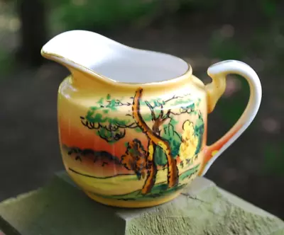 Vintage FANCY CREAMER 1920s Japan Hand Painted Porcelain LANDSCAPE Tree Scene • $16.99